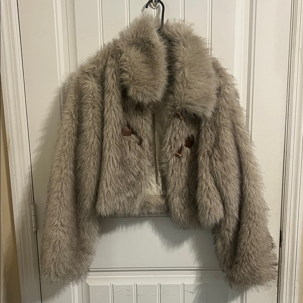 SHEIN Faux Fur Coat in Taupe